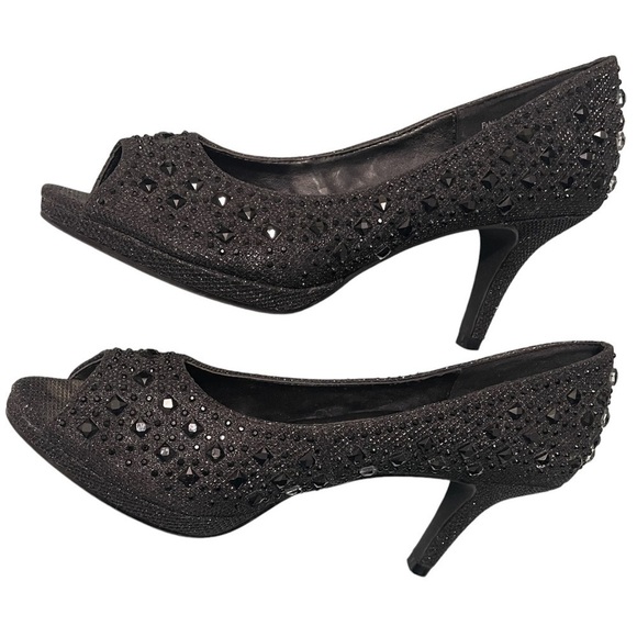 KELLY & KATIE PEEP TOE EMBELLISHED BLACK PUMPS SIZE 7.5 - Picture 4 of 8